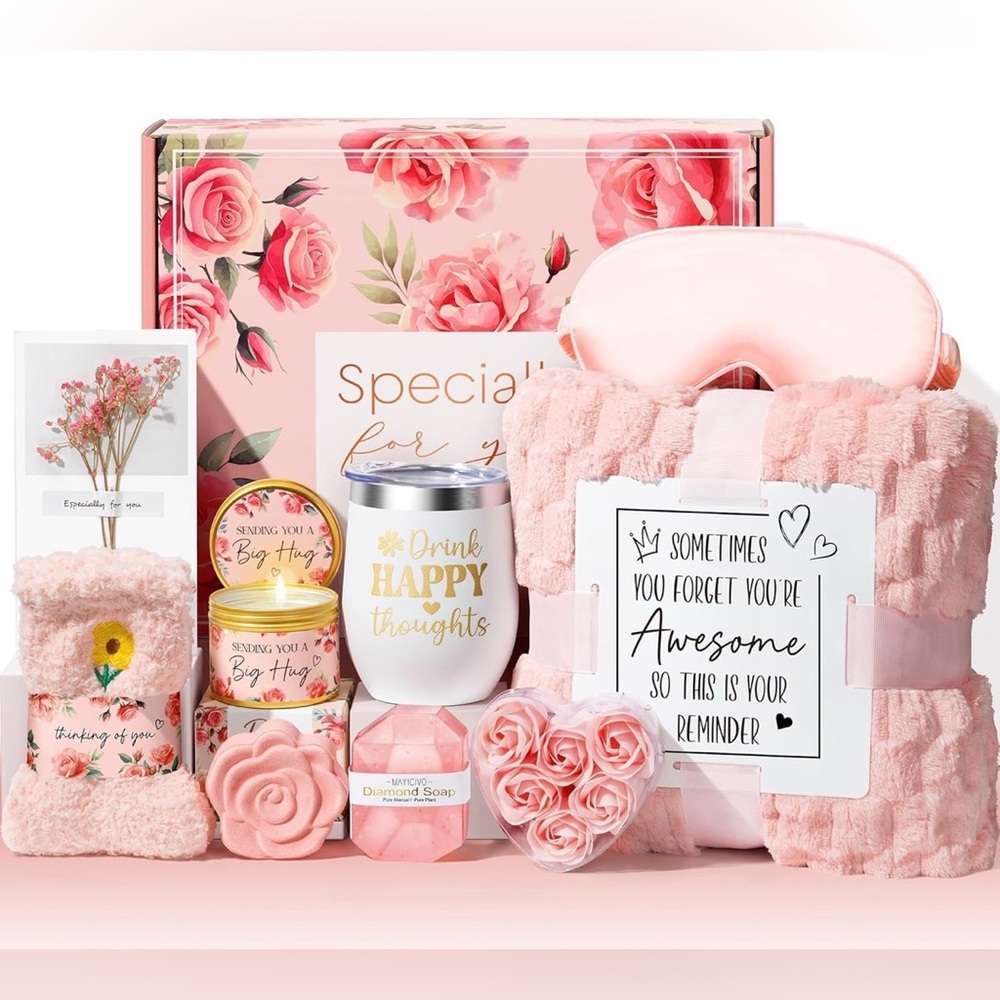 BRAND NEW Mother’s Day Gift Rose Spa Gift Baskets Bath Set w/ Blanket